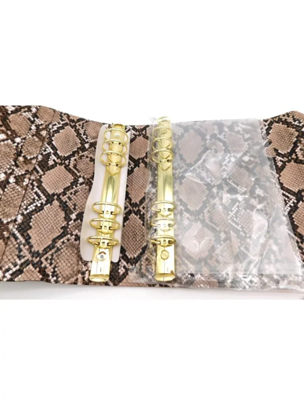 Faux Snakeskin 6 Ring Planner Binder Organizer Folio Refillable Brown Beige